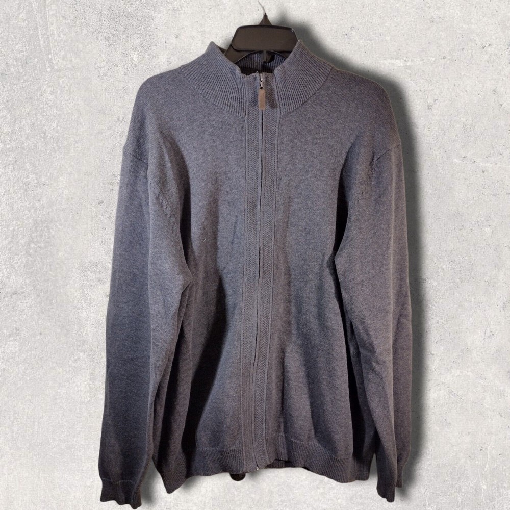 Tasso Elba Men's Brown Cotton Full Zip Sweater - Thick, Warm, and Stylish